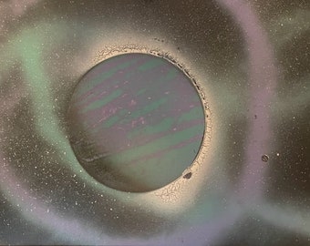 Pink and Green Planet with White Stars Spray Paint Art