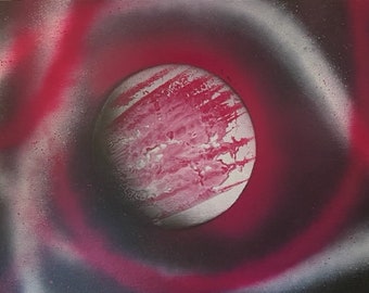 Pink and White Planet with White Stars Spray Paint Art