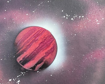 Spray Paint Art / Purple and Pink Planets with Stars