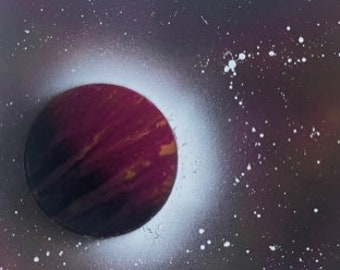 Purple and Orange Planet with White Stars Spray Paint Art