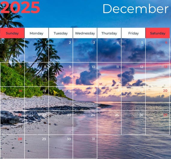 Printable Calendar 2025 Tropical Paradise Edition Digital