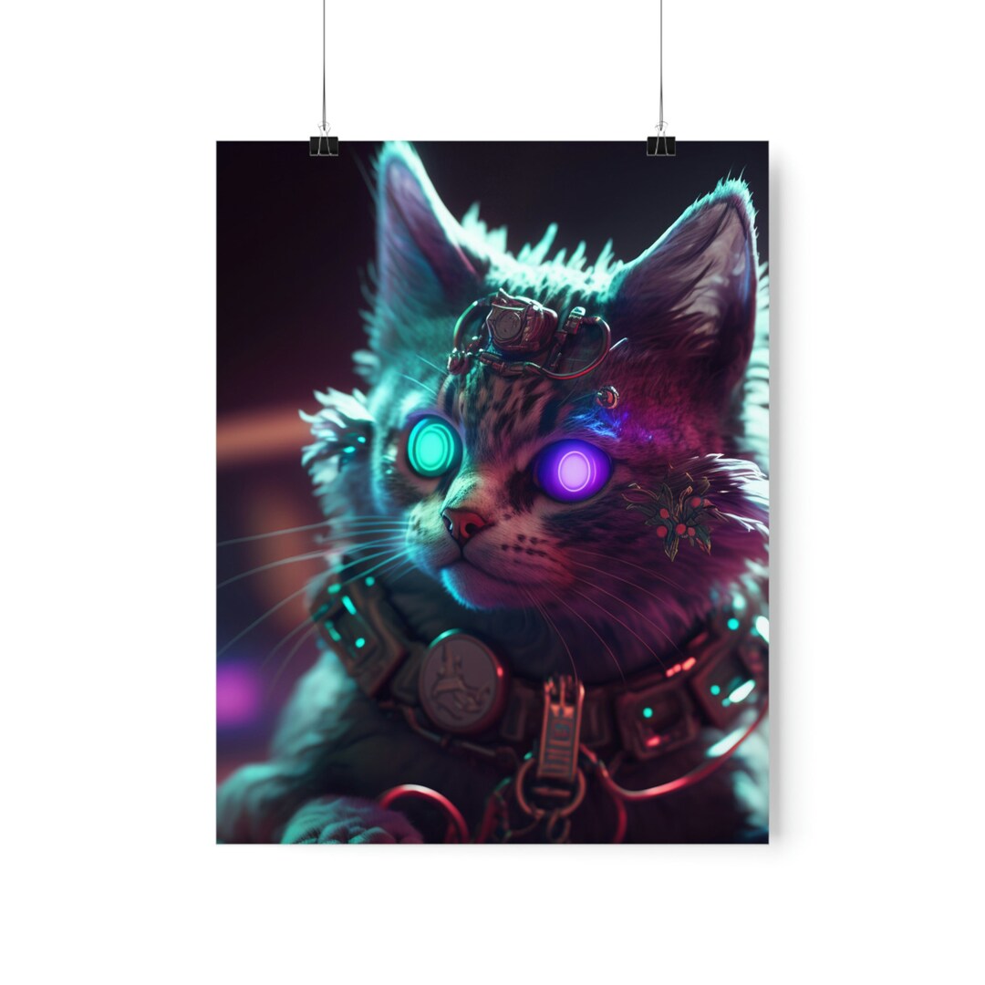 Cyberpunk Cat Poster, Digital Art Print, Wall Art, Home Decor ...