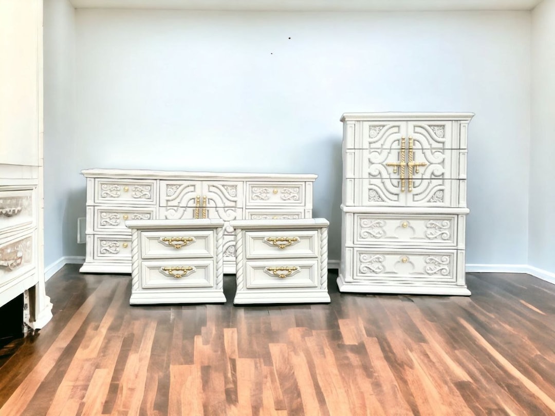 Hollywood Regency Bedroom Set Dresser Chest 2 Nightstands - Etsy