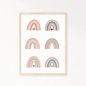Boho Rainbow Nursery Art Print, Neutral Nursery Decor, Baby Room Decor, Boho Rainbow and Hearts, Instant Digital Download, Rainbow Playroom