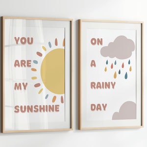 Your Are My Sunshine Nursery Art Print, Neutral Nursery Decor, Baby Room Decor, You Are My Sunshine Wall Art, Sunshine & Rain Clouds Art
