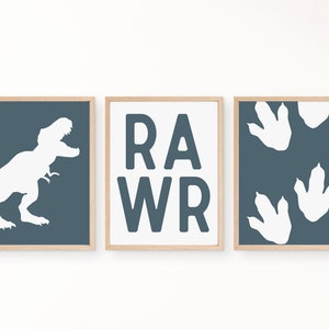 Rawr T-Rex Dinosaur Wall Art, Dino Nursery Art Print, Boys Room Decor, Baby Boy Nursery Decor, Dino Playroom Decor, Téléchargement numérique, RAWR image 3
