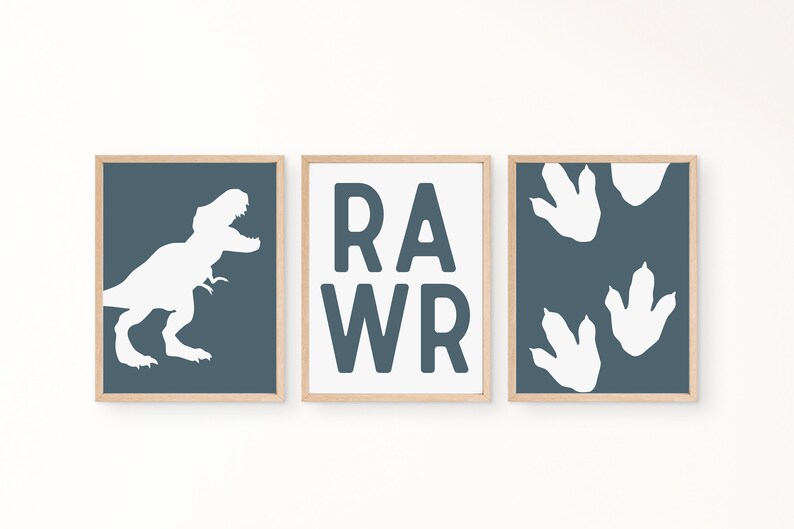 Rawr T-Rex Dinosaur Wall Art, Dino Nursery Art Print, Boys Room Decor, Baby Boy Nursery Decor, Dino Playroom Decor, Téléchargement numérique, RAWR image 3