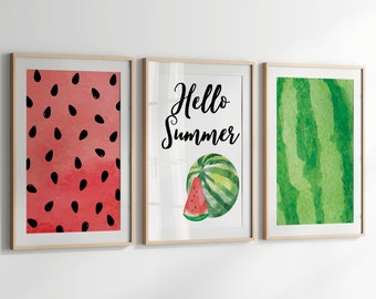 Hello Summer Watermelon Print, Summer Home Decor, Cute Summer Wall Art, Watermelon Wall Art, Summertime Decor, Digital Download Printable