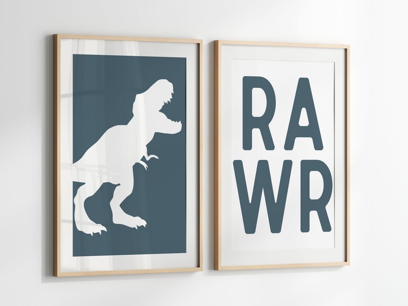 Rawr T-Rex Dinosaur Wall Art, Dino Nursery Art Print, Boys Room Decor, Baby Boy Nursery Decor, Dino Playroom Decor, Téléchargement numérique, RAWR image 2