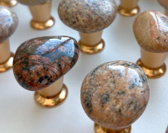 Handmade Sea Stone Cabinet Knob – Coastal Gold Drawer Pull