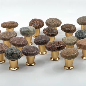 Natural Stone Cabinet Knob – Unique Rock Drawer Pull with Gold Base | Boho Modern Furniture Handle | Handmade Stone Knobs