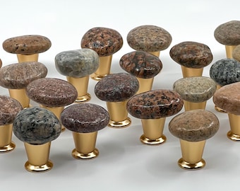 Natural Stone Cabinet Knob – Handmade River Rock Drawer Pull, Gold Base