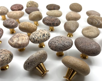 Handmade Natural Stone Knobs – Gold Base Cabinet Hardware