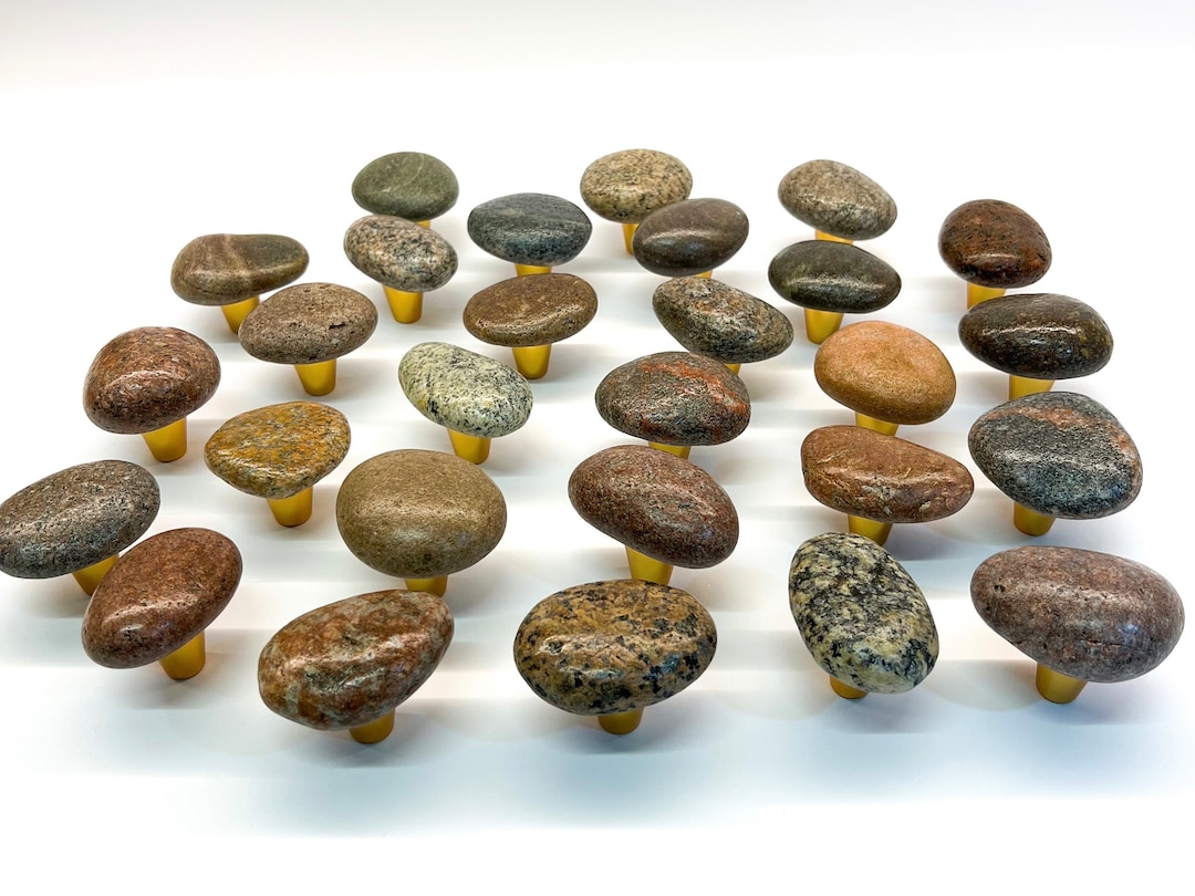 Rock Knobs, Beach Stone Knob, Drawer Pulls, Natural Sea Stone Knobs