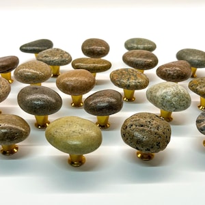 Natural Sea Stone Knobs – Handmade Rock Drawer Pulls – Beach Stone Cabinet Handles – Real Ocean Stone Furniture Knobs
