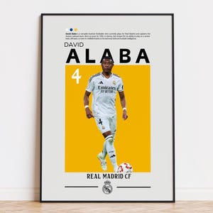 Pôster de David Alaba, pôster do Real Madrid CF, impressão de David Alaba, pôster de esportes, arte de parede de futebol, pôster de quarto, pôster de jogador de futebol