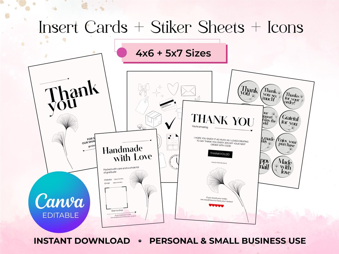Editable Insert Card Template Bundle, Small Business Packaging (digital ...