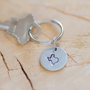 Custom US State Outline Keychain - Hand-Stamped Metal - Personalized Gift - Long Distance Best Friend or Couple Gift - Travel - State Pride