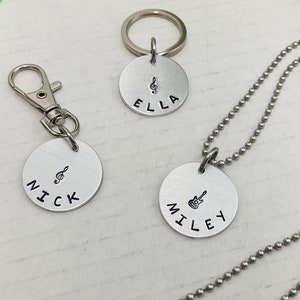 Custom Music Guitar Name Tag Label | Musical, Band, Note, Choir | Keychain/Backpack Clip/Necklace | Personalized Custom Labels | Party Favor