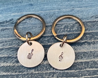 Music Musician Keychain Party Favors Hand-Stamped Aluminum 3/4" Diameter Round Circle Customizable Guitar Instrument Musical Note Choir Band