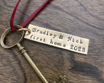 New Home Ornament Gift - Decorative Key with Hand Stamped Address - Moving to a New Place - Welcome Home to your New House - Realtor Gift