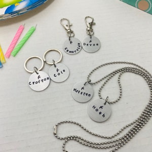 Custom Name Tag Label Keychain | Flying Birds Animals Eagle | Backpack Clip/Necklace| Hand-Stamped | Personalized Name Tags | Kids Birthday