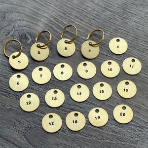 Hand Stamped Brass Number Keychain Set (1–20 or 1-10) | Vintage-Style Number Tags | Customizable Numbered Key Rings | Label Lockers, Doors
