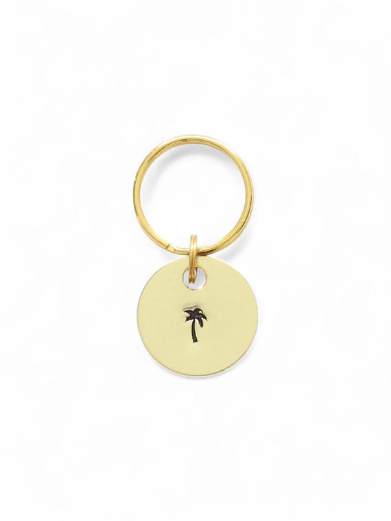 Palm Tree Hawaiian Tropical Keychain Hand-stamped Metal Surfer