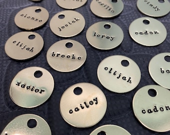 Name Tags | Hand Stamped | Individual Name Labes | Brass or Aluminum | Minimalist Lowercase Font | For Keychains, Bags, Backpack, Lunchbox