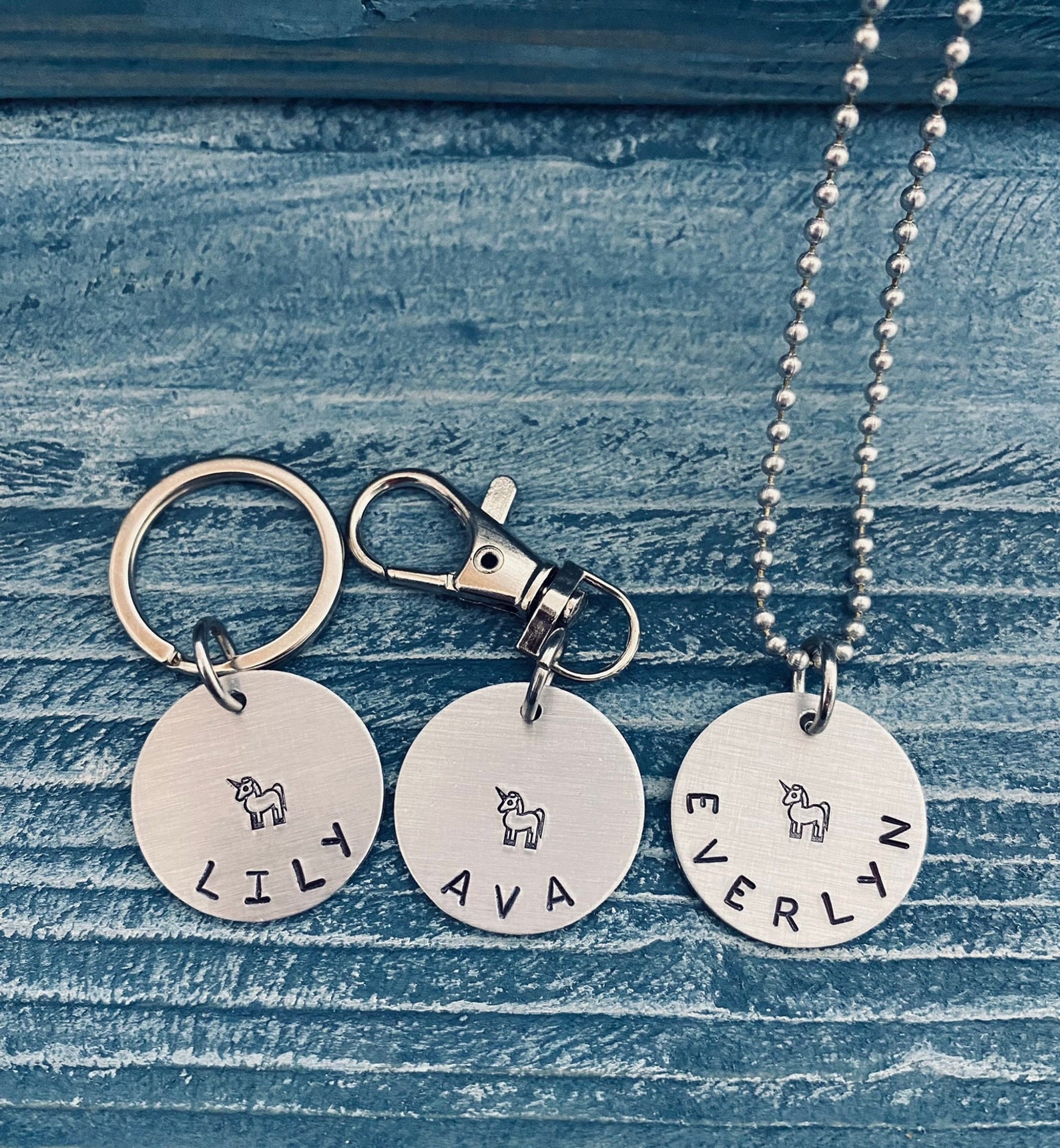 Custom Label Keychains Unicorn Custom Name Tag Keychain/backpack Clip/necklace | Hand-stamped ...