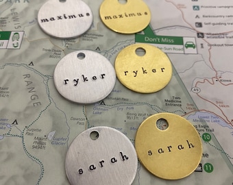 Metal Name Tags | Hand Stamped Horse Bridle Tag | Fancy Pet Tags in Gold Brass or Silver Aluminum | Custom Labels for Belongings