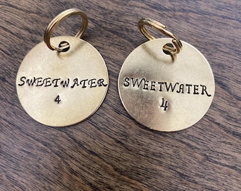Customizable Hotel Keychain | Air bnb Room Tags | Hand-Stamped Metal | Name Labels | 100% Brass Gold Color