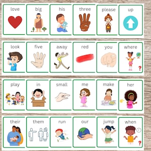 70 mots visuels de la maternelle indices d’image imprimables haute fréquence homeschool pré-k affiches cartes à jouer cartes à jouer