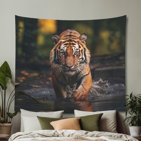 Bengal Tiger Wall Tapestry, Tiger Tapestry, Animal Lovers Gift, Jungle Wall Hanging, Dorm Room Decor, Nature Decor, Cat Lover Tapestry