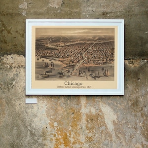 Torna indietro nel tempo con il nostro poster storico con vista a volo d'uccello di Chicago prima del grande incendio del 1871