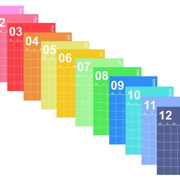 Multi Colour Printable Calendar | Colorful Calendar Template | Calendar Printable Design | Reusable Design Every Year