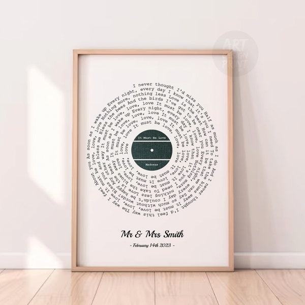 Custom song lyric personalised record perfect gift for loved one to celebrate your special song as wall art