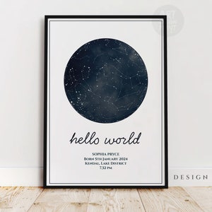 Impresión digital personalizada de mapa estelar, regalo perfecto para recién nacidos, niños o niñas, que celebran la constelación la noche en que nacieron.