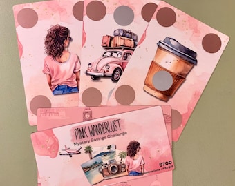 Pink Wanderlust 19-Pack Scratch-Off Savings Challenge Card Set - 700 Savings | Low Income friendly