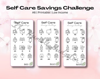 Self Care Savings Challenge | Savings Tracker | A6 Savings Challenge | A6 Printable | A6 Savings Binder | Cash Envelopes | Low Income