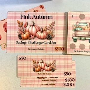 Rouleau d'automne rose, défi économique à gratter et sauvegarder - 500 économies | Adapté aux personnes à faible revenu