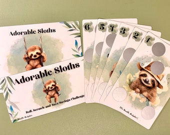 Adorable Sloths Roll, Scratch-and-Save Savings Challenge - 205 Savings (D6 dice included) | Low Income friendly