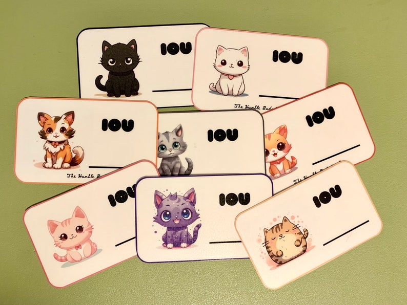 Set of 8 Kawaii Cats IOU Cards - PDF Printable - Etsy