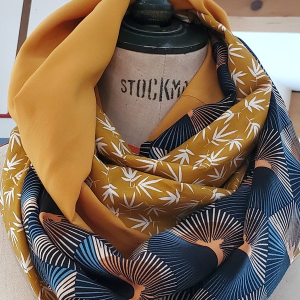 Foulard Snood Femme SYDNEY en coton bio, éventail, jaune, fluide, contemporain, élégant