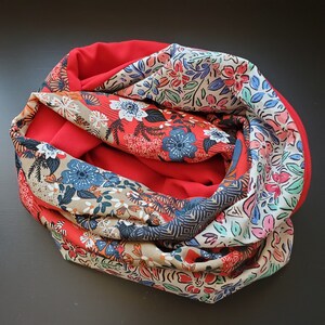 Snood Femme CORDOUE, Foulard double tour, viscose Japon rouge, popeline de coton bio, tour de cou, soie artificielle, tendance, écharpe-tube image 9