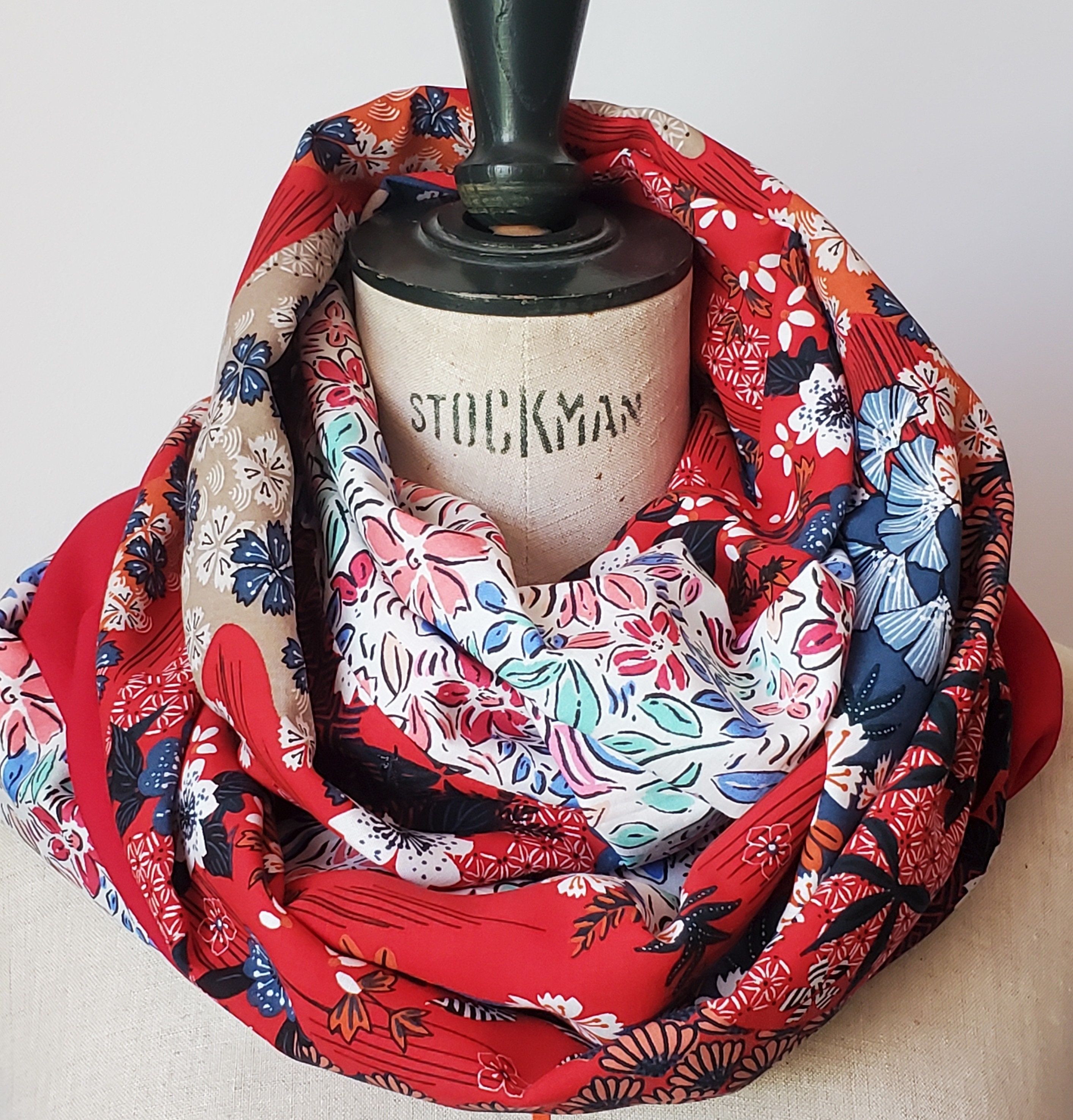 Snood Infinity Tour Double En Wax Africain - Foulard Ethnique Fait Main En Coton - Multicouleur Géométrique - Unisexe