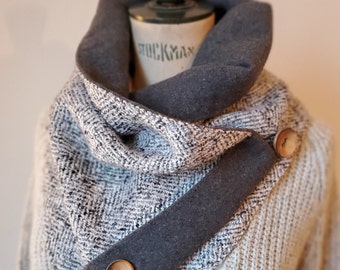 Echarpe en laine chinée QUEBEC avec boutons bois, pour homme, élégante, contemporaine, chaude,