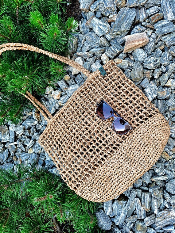 Crochet Raffia Tote, Beach Bag, Raffia Bag, Straw Tote, Crochet