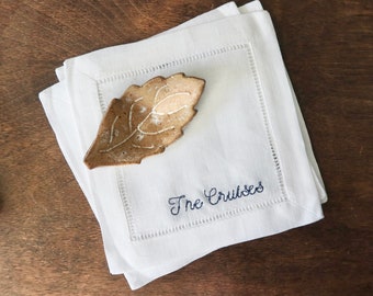 Custom Embroidered Linen Cocktail Napkins | Set of 4