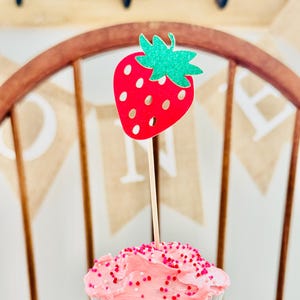 Strawberry Cupcake Toppers, Berry First Birthday Party, Strawberry Theme Party Decorations, Sweet Berry One, Summer strawberry, Food Picks